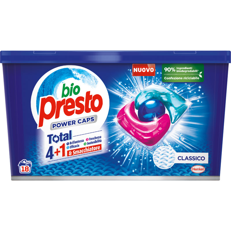 BIO PRESTO POWER CAPS DETERSIVO BUCATO LAVATRICE CLASSICO 18 LAVAGGI
