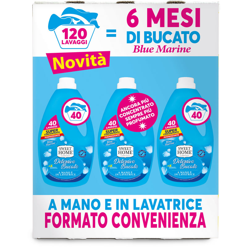 SWEET HOME TRIPACCO DETERSIVO CONCENTRATO BUCATO A MANO E LAVATRICE 40 LAVAGGI 2 LITRI BLUE MARINE